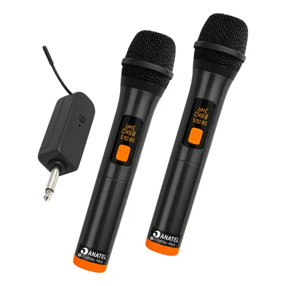Kit 2 Microfone Sem Fio Profissional Bluetooth Led Com Receptor Para Karaoke Igreja, Palestra