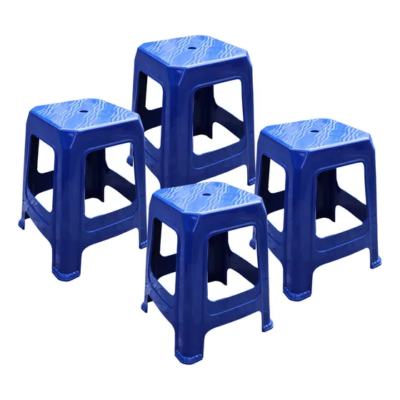 Pack 4 Bancos Grande Portátil Plástico Soporta 120kg Negocio Mate Azul Oscuro