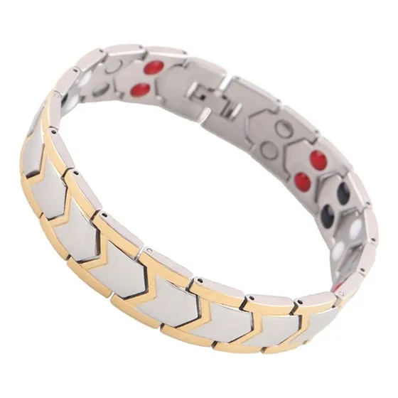 Pulsera Magnética Acero Inoxidable Plata Dorada