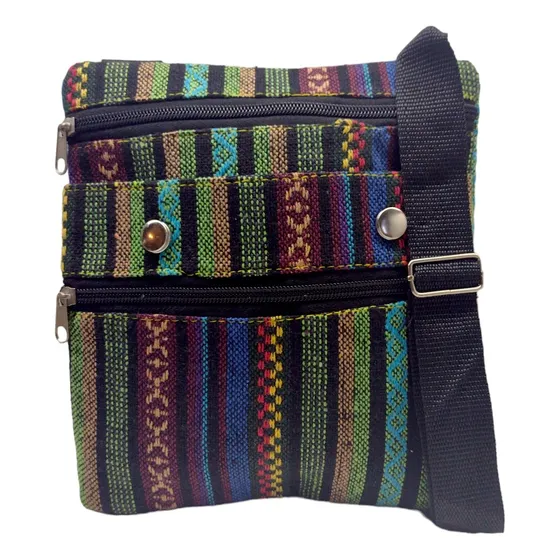 Bandolera Morral En Tela Combinada Eco Cuero
