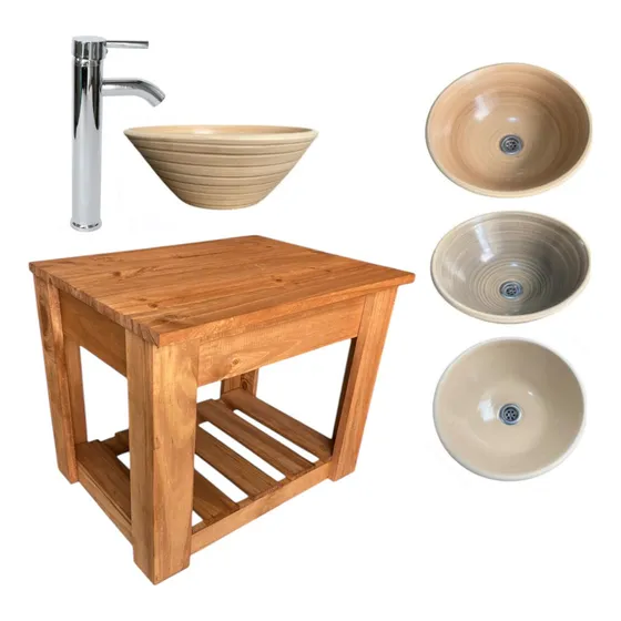 Vanitory Colgante Madera Rustica De Apoyo 50cm Completo