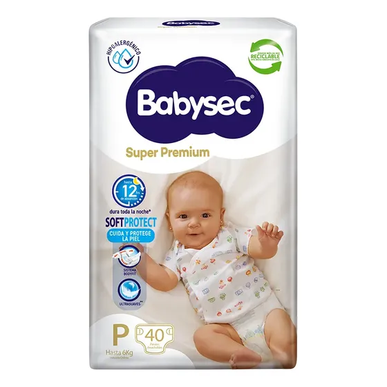 Pañales Babysec Super Premium sin género P x 40 unidades | Cuotas sin interés