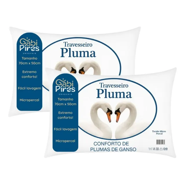 Kit 2 Travesseiros Pena De Ganso 70x50cm Toque Plumas