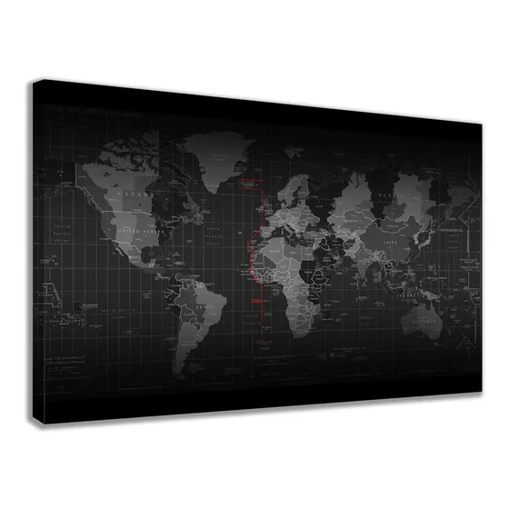 Quadro Decorativo Mapa Mundi Para Sala Escritórios Grande Cor Preto Cor da armação Borda Infinita