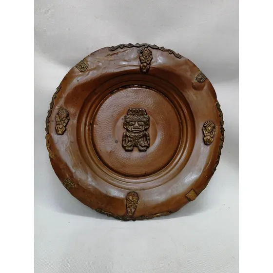 Plato De Pared Antiguo En Cobre Y Bronce Precolombino Grande