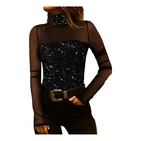 Blusa Camiseta Tops Largo Mujer Cuello Algodon Moda Encaje V