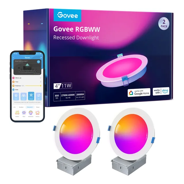 Downlight 4  Govee Rgbww Wifi + Bluetooth Pack X2 Empotrable