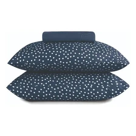 Jogo De Cama Queen Bits Poá Lençol 100% Algodão Malha Fio Penteado Altenburg Bits Marinho Bolinhas - Poá
