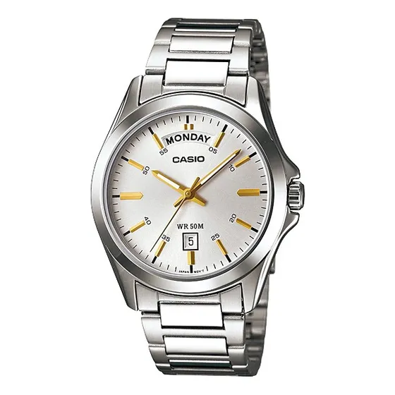 Reloj de cuarzo analógico Casio MTP-1370d-7A2vdf, color de la correa, color del bisel plateado, color de fondo plateado