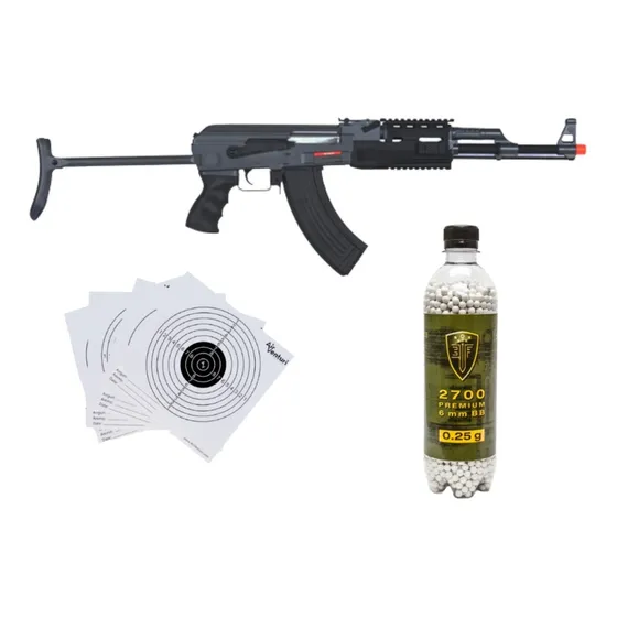Paquete Rifle Electrico Ak47 Negro 600rds Bbs 6mm Airsoft Xp