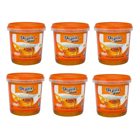 Kit C/ 6un. Cera Depilatória Mel Depile Plus Prof 600g