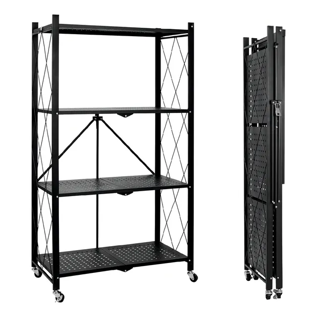 Estante Plegable Metal 4 Niveles Sin Instalacion Baño Cocina Color Negro