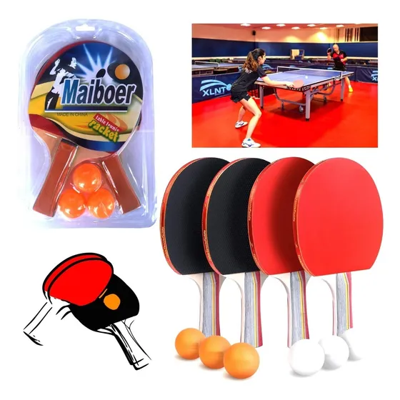 Set Juego 2 Raqueta De Madera De Ping Pong Mas 3 Pelotas R5