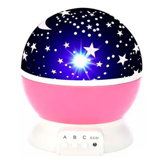 Lampara Veladora Giratoria Proyector Led Estrellas Usb Rosa Pantalla Negro