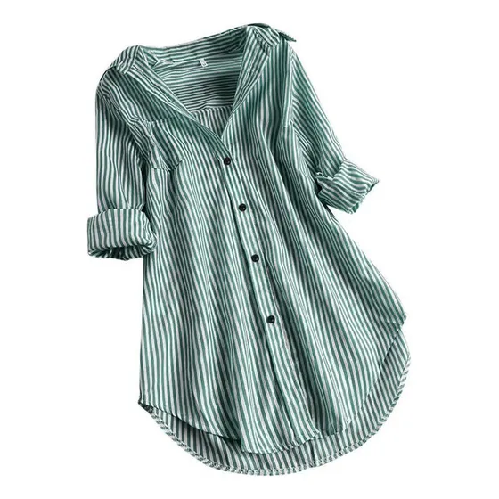Camisa De Manga Larga A Rayas Para Mujer En Blanco Y Negro A