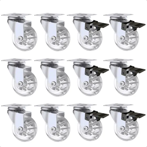 12 Rodinhas 50mm Rodizio Silicone Gel 06 Com 06 Sem Trava