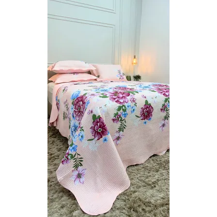 Colcha Estampada Bouti Casal Cobre Leito Dupla Face 150 Fios