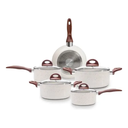 Jogo De Panelas Smart Plus Vanilla Indução Cerâmico 5peças Brinox 4774/101 Baunilha