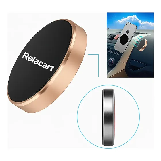 Suporte de Celular Veicular Automotivo Magnético Imã Metal Gruda no Painel Anti Queda GPS para Carro Caminhão Cor Preto Marca Relacart