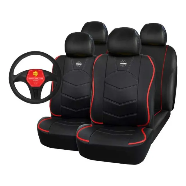 Cubreasiento Más Cubrevolante Momo Auto Negro Y Rojo