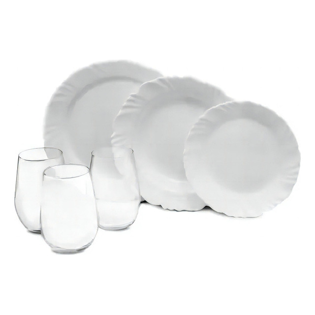 Aparelho De Jantar Pétala 24 Peças Duralex Opaline Cor Branco Liso Aparelho De Jantar Pétala 24 Peças Duralex Opaline Cor Branco Liso