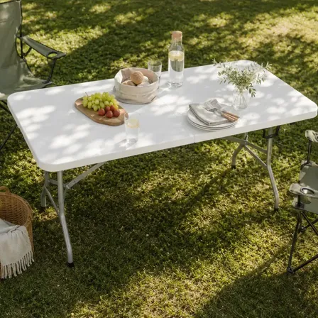 Mesa Plegable Picnic Para Jardin Exterior 180x74 Cm Calidad Superior Material 100 % Virgen Camping Portatil Picnic Unica Blanca En El Mercado Blanco