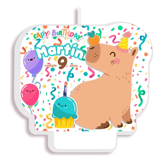 Vela De Cumpleaños Capibara Personalizada Niños Niñas