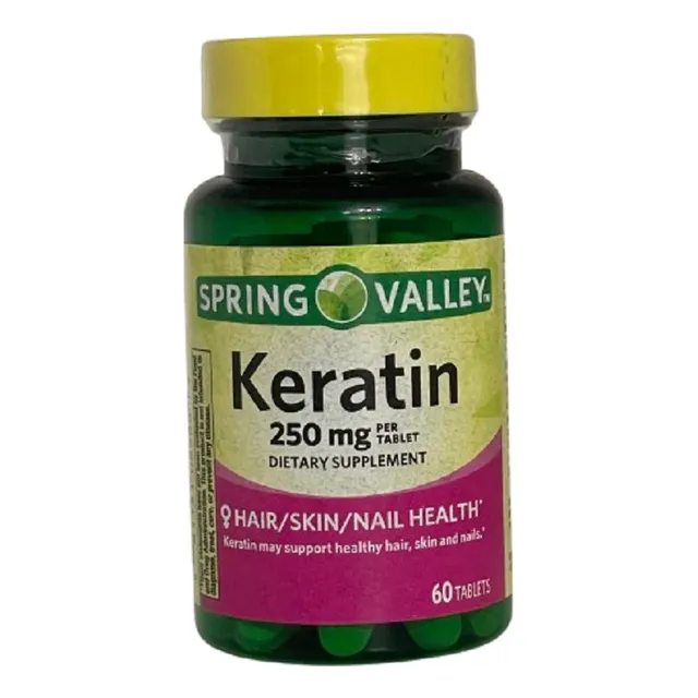 Keratin  250mg Hair, Skin, Nail Health  60tabs Spring Valley Sin Sabor