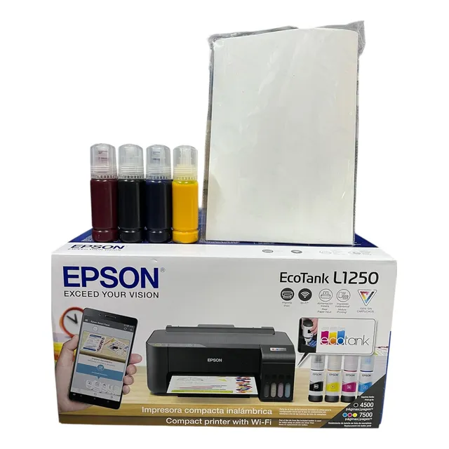 Impresora Epson L1250 Wifi Sublimación Tintas Inktec + Papel Negro