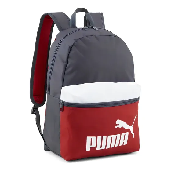 Mochila Puma Backpack Colorblock 9046807 Color Gris Oscuro-rojo Diseño De La Tela Lisa