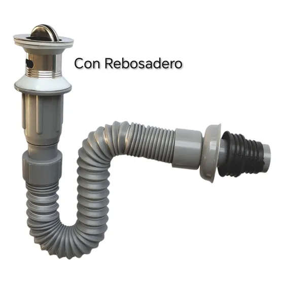 Desagüe De Lavamanos Con Rebosadero Acero Y Sifon Pvc