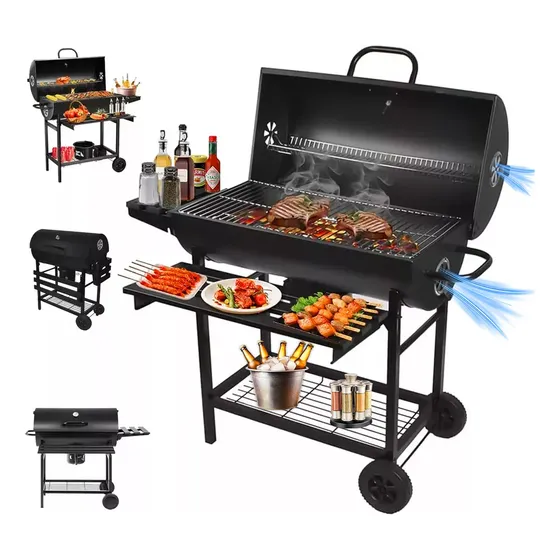 Parrilla Asador De Carbón Tipo Barril Con Ruedas Acero Inox