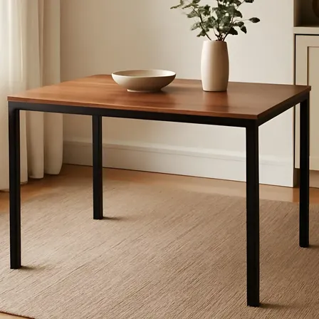 Mesa Jantar Ciplafe Flex Tubo Preto Fosco Tampo Madeira Amêndoa 1,10M 4 Lugares
