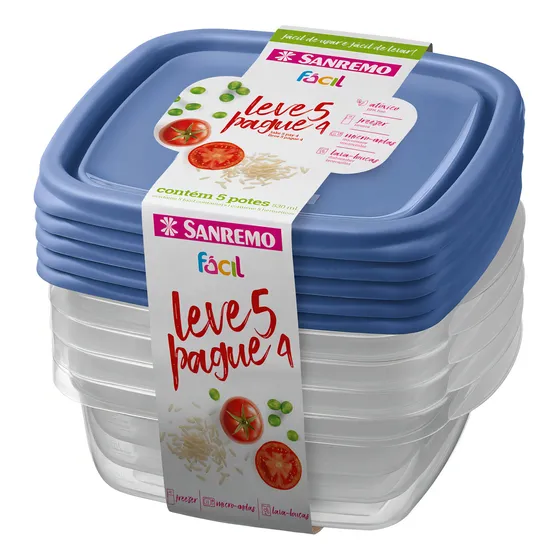 Conjunto Com Pote Plastico Sanremo 530ml Leve 5 e pague 4