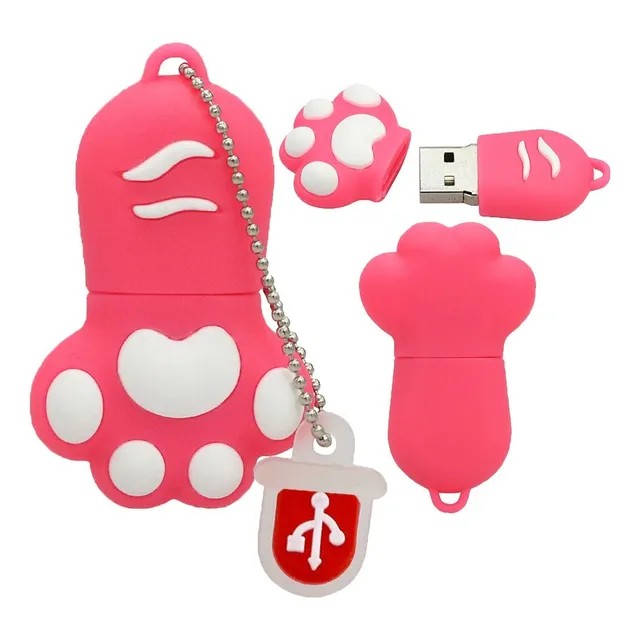 Pendrive Patita De Gato 64 Gb Rosa Usb 2.0 Rapido Animado