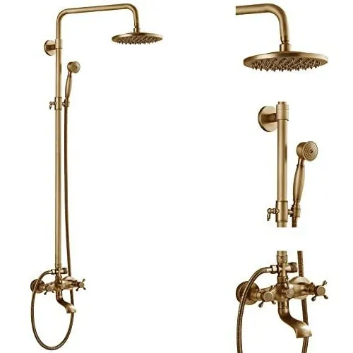 Griferia De Ducha  Flor20cm Duchador Canilla Doble Ant.brass