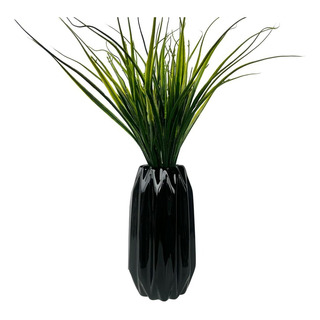 Vaso Preto Cerâmico Com Planta Artificial Alta Vaso Preto Cerâmico Com Planta Artificial Alta