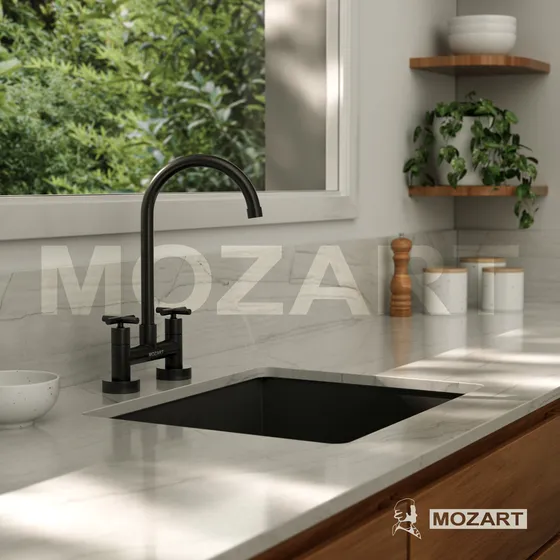 Grifería Cocina Canilla Doble Comando Mozart Texas Premium Color Negro Para Mesada 7073