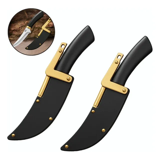 Cuchillo Curvo X2 Set Acero Inoxidable Hoja Caza Bolsillo