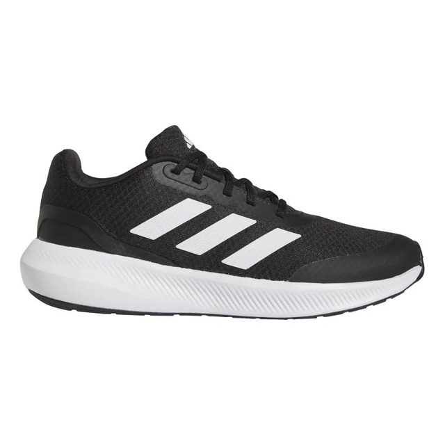 Tênis adidas Runfalcon 3 Lace na cor preta com as três listras brancas laterais e solado branco