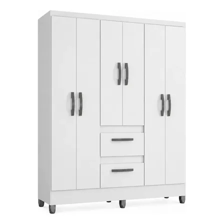 Guarda Roupa Solteiro 6 Portas 2 Gavetas Capri Poquema Cor Branco