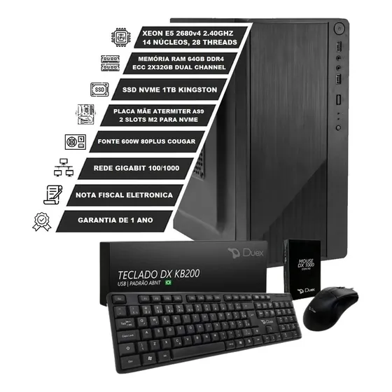 Servidor Xeon E5 2680 V4 14 Núcleos 64gb Ram 1tb Ssd Nvme