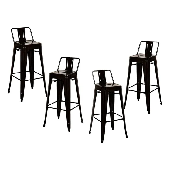 Set De 4 Taburetes Tolix Hierro Altas Tipo Bar Hlc
