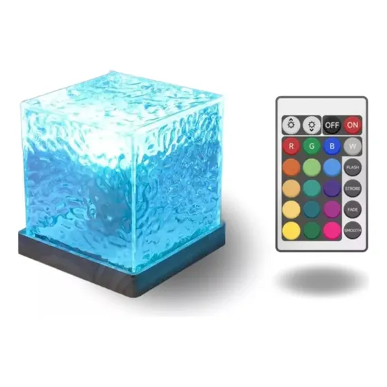 Lámpara De Mesa Cuadrada Con Efecto Onda De Agua Luz Rgb