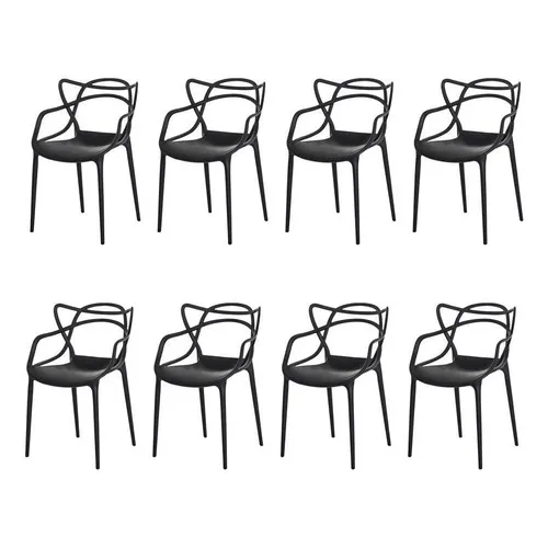 Kit 8 Cadeiras Allegra Master Preta Sala Cozinha Jantar Waw Design