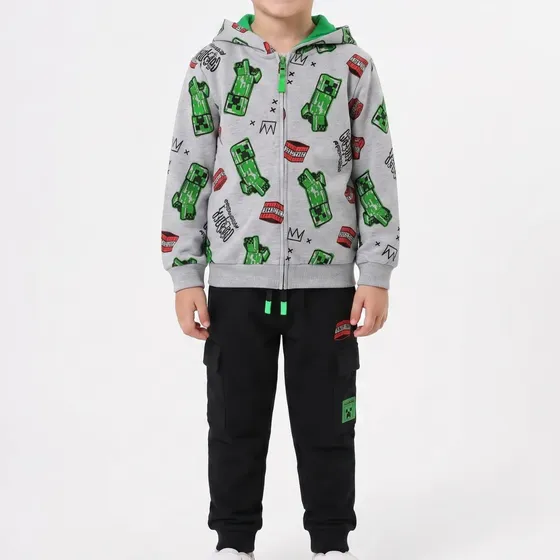Conjunto Buzo Minecraft Full Print Gris