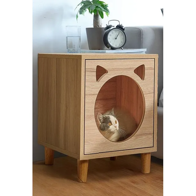 Mesa De Noche Con Casa Para Gatos 