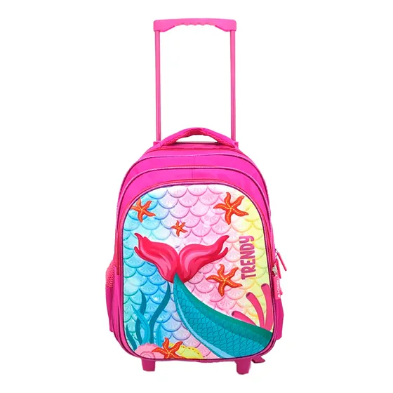 Mochila Con Carrito Niña Nena Trendy Reforzada Varios Bolsillos Diseño Sirena Color Rosa 17355