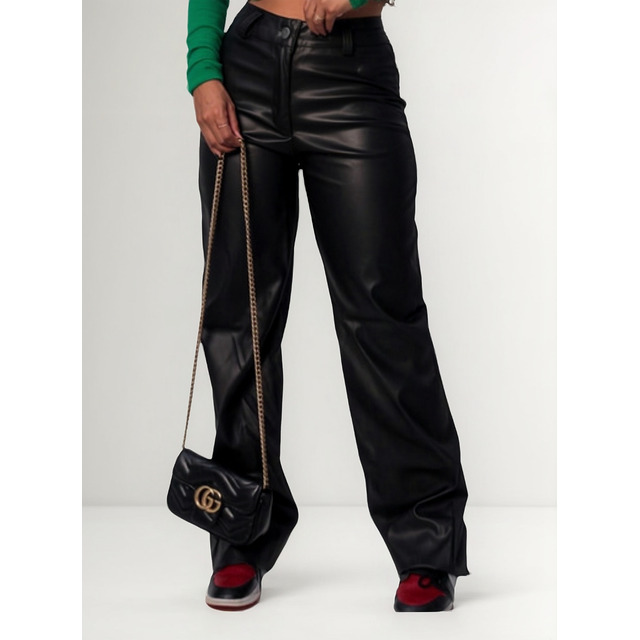 Calça Couro Fake Feminina Pantalona Wide Leg Premium Luxo Calça Couro Fake Feminina Pantalona Wide Leg Premium Luxo