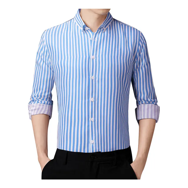Camisa Boton Para Hombre Manga Larga Algodon Cuello Playa